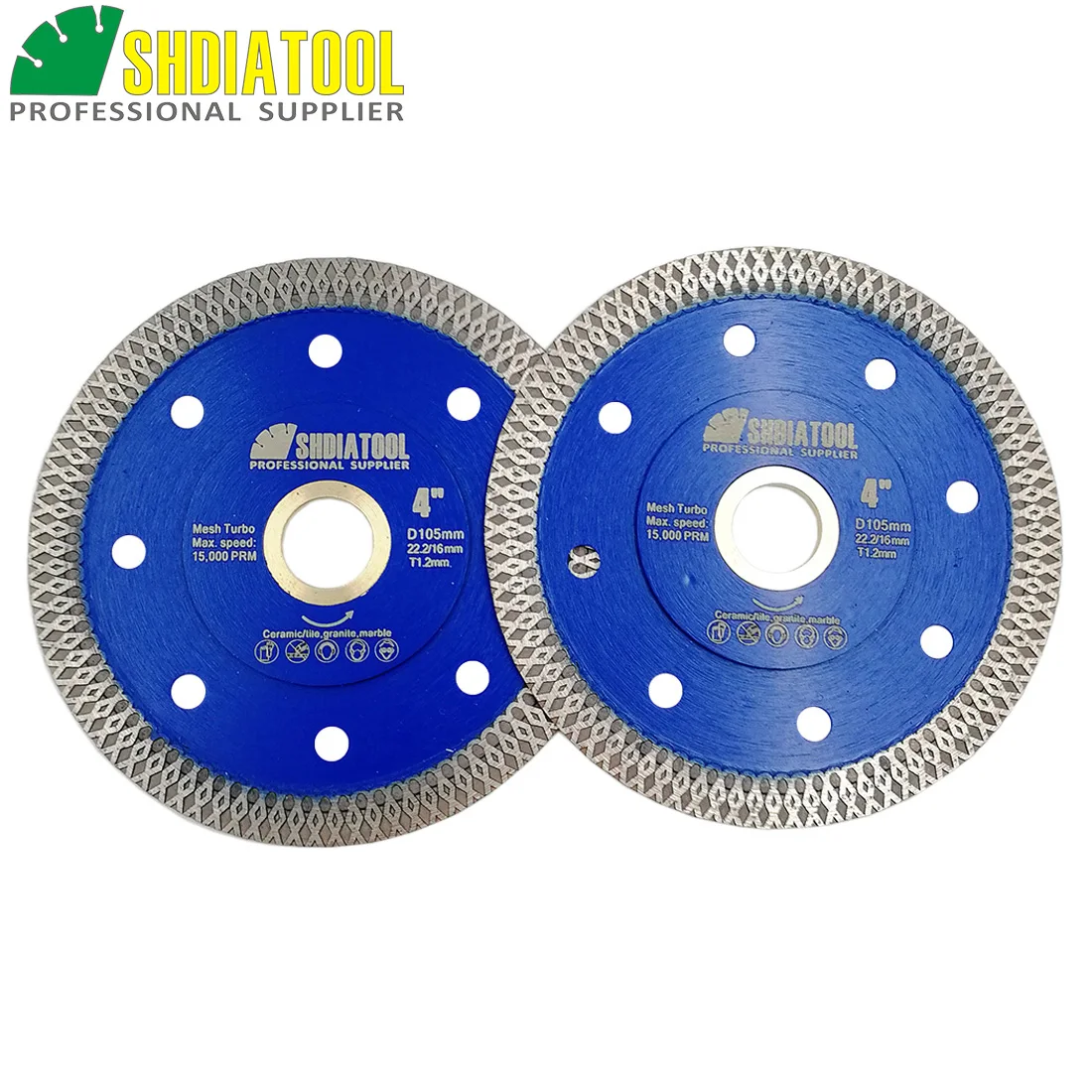 SHDIATOOL 2pcs Dia 4"/105mm Hot pressed X Mesh Turbo Diamond Saw blade Diamond height 10MM Cutting Disc for Marble Ceramic Tile
SHDIATOOL 2pcs Dia 4"/105mm Hot pressed X Mesh Turbo Diamond Saw blade Diamond height 10MM Cutting Disc for Marble Ceramic Tile