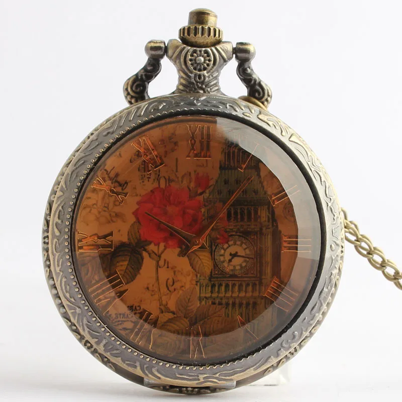 Карманные часы на цепочке бронзовые кварцевые карманные с изображением большого