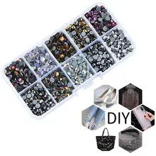 1000/2000PCS Rhinestones עם תיבה עבור שקיות נעלי SS10/16/20 חם לתקן קריסטל זכוכית Strass המוליך תיקון חם עבור בגד שמלה(China)