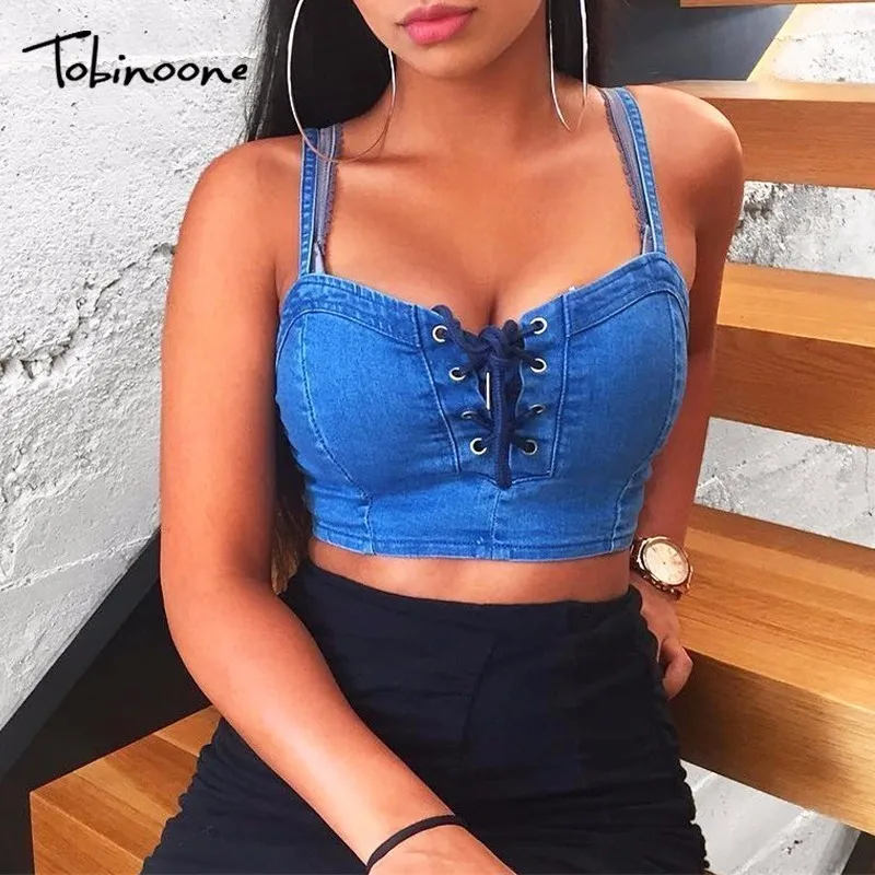 Tobinoone Summer Denim Tops Sexy Women Ladies Clothing Tops Casual Off the Shoulder Lace Up Crop Top Vest 2018 New Shirt 
Tobinoone Summer Denim Tops Sexy Women Ladies Clothing Tops Casual Off the Shoulder Lace Up Crop Top Vest 2018 New Shirt