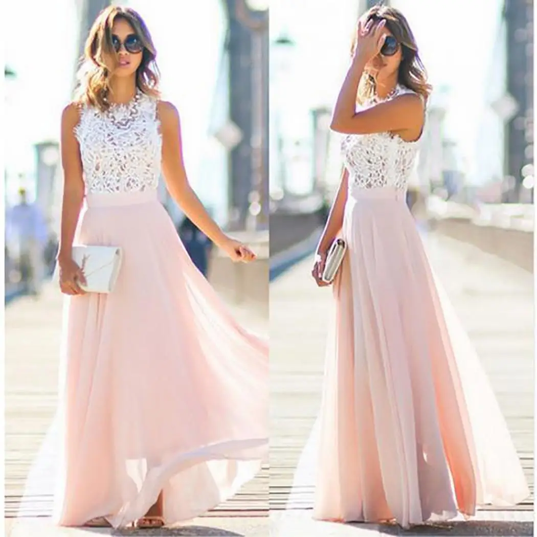 Women Elegant Dress Lace Stitching Chiffon Sleeveless Long Casual, Party High Waist Patchwork Maxi Dress
Women Elegant Dress Lace Stitching Chiffon Sleeveless Long Casual, Party High Waist Patchwork Maxi Dress