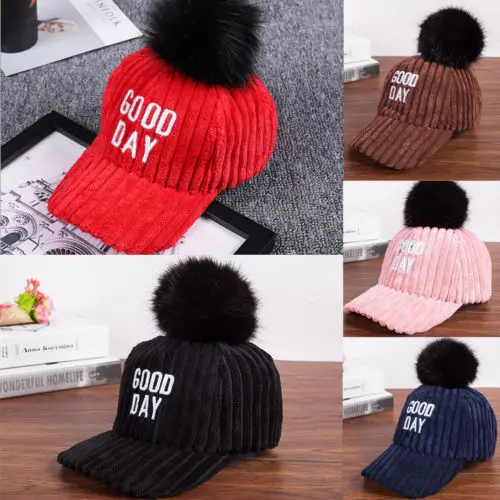 Unisex Women Fur Pom Ball Adjustable Baseball Cap Hip-Hop Hat Winter Warm Beanie | Дом и сад