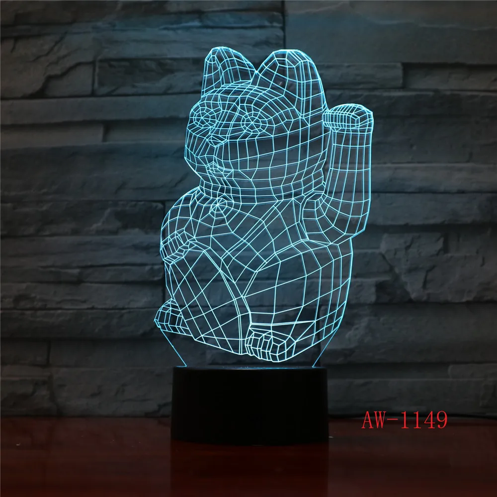 3D ночник в виде кота-клавы удачи, креативная Светодиодная лампа с изменением цвета 7 цветов, RGB-подсветка для настроения, украшение стола в спальню, подарок AW-1149
3D ночник в виде кота-клавы удачи, креативная Светодиодная лампа с изменением цвета 7 цветов, RGB-подсветка для настроения, украшение стола в спальню, подарок AW-1149