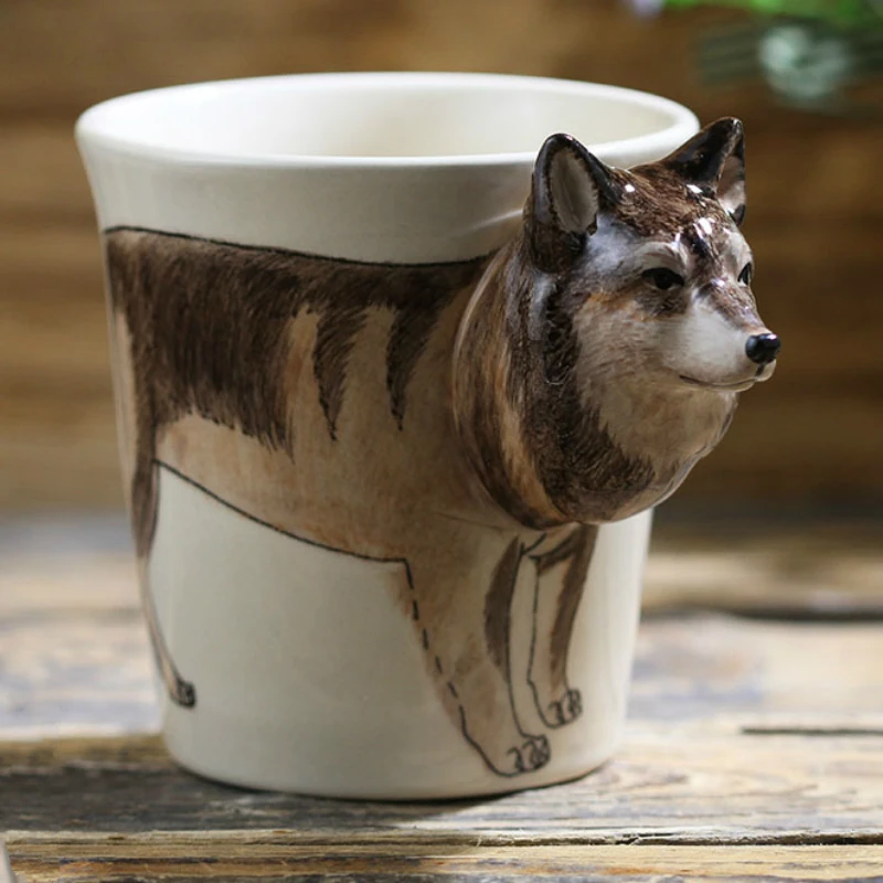 Фото 200 мл 3D стерео волк кофейная чашка ручная роспись животных креативная