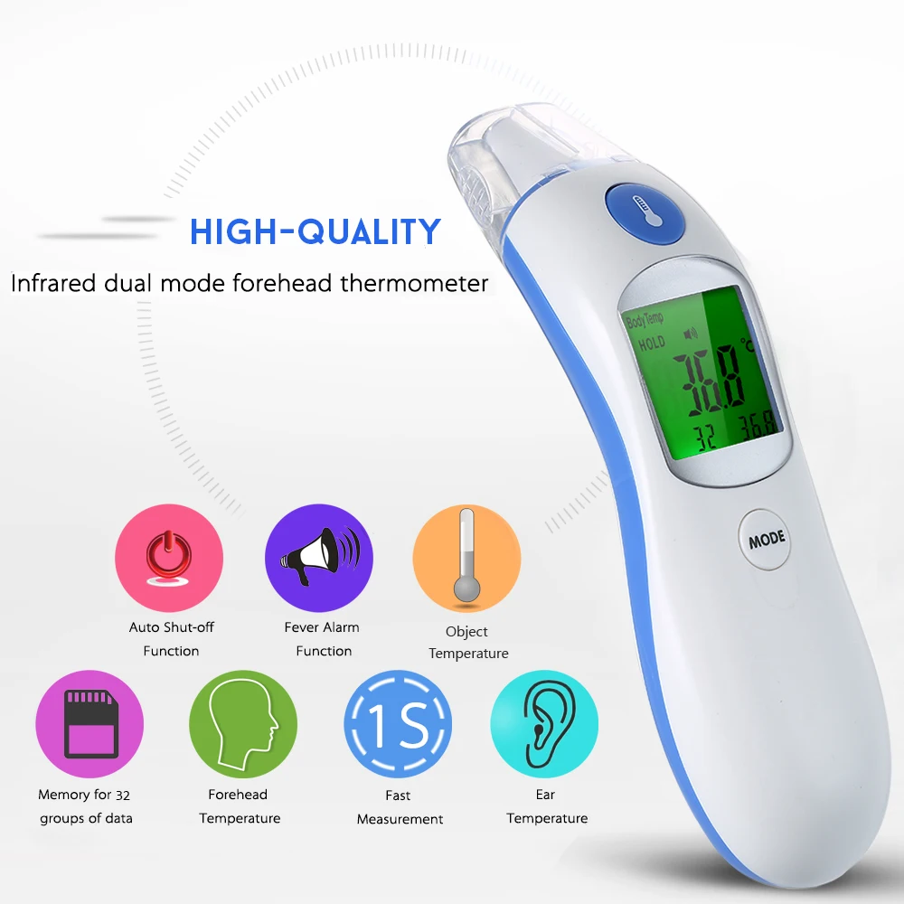 Digital IR Infrared Thermometer Body Fever Termometro Forehead and Ear Thermometer for Baby Kids and Adults Temperature Meter
Digital IR Infrared Thermometer Body Fever Termometro Forehead and Ear Thermometer for Baby Kids and Adults Temperature Meter