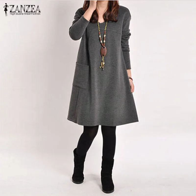 Zanzea 2016 Autumn Winter Women Long Sleeve Pocket Dress Solid O Neck Casual Loose Dresses Vestidos Plus Size S-5XL
Zanzea 2016 Autumn Winter Women Long Sleeve Pocket Dress Solid O Neck Casual Loose Dresses Vestidos Plus Size S-5XL