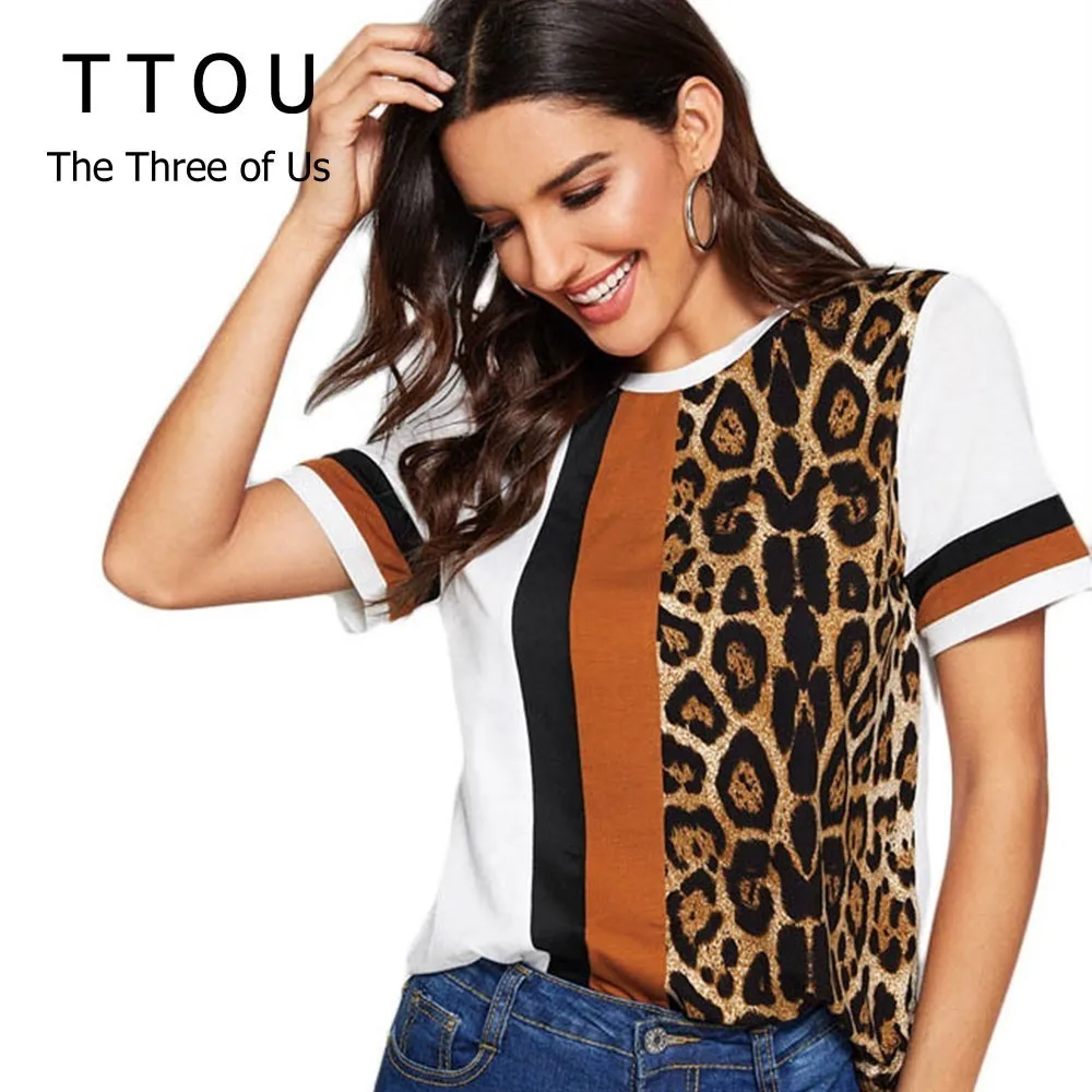 TTOU White Color Block Patchwork Leopard Panel Top Short Sleeve O-Neck Casual T Shirt Women 2019 Summer Leisure Tshirt Tops
TTOU White Color Block Patchwork Leopard Panel Top Short Sleeve O-Neck Casual T Shirt Women 2019 Summer Leisure Tshirt Tops