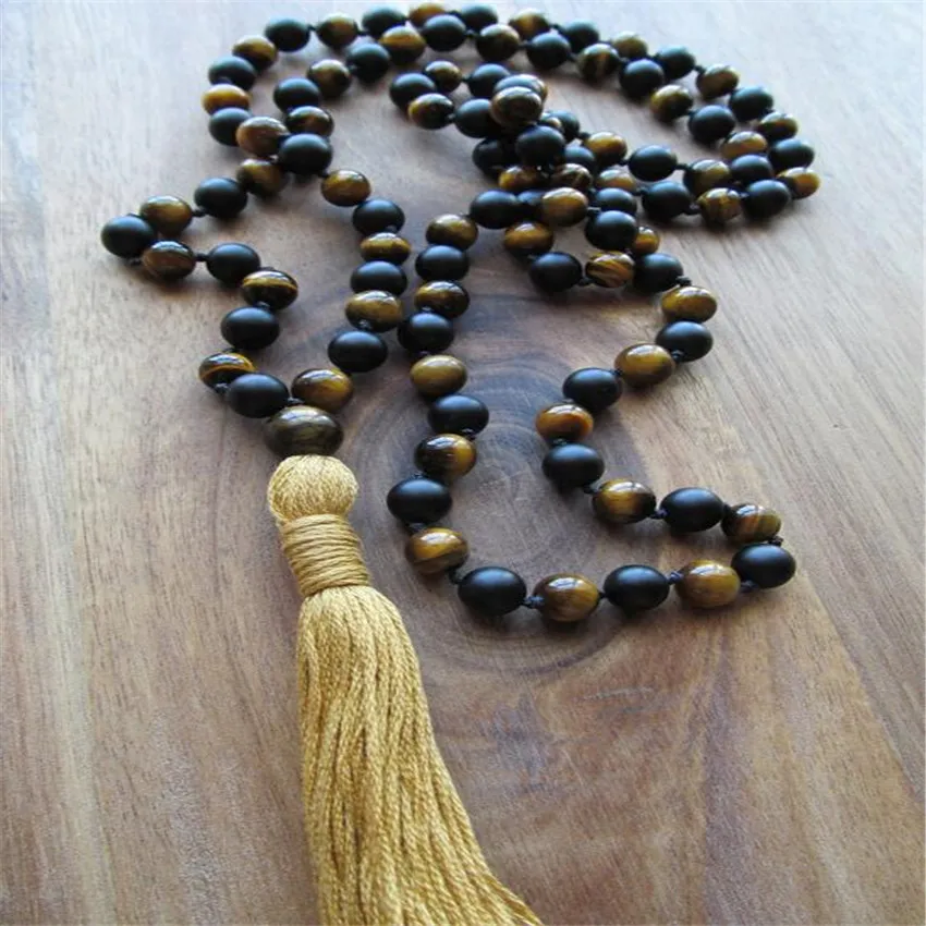 8MM Natural Black Onyx Tiger Eye yellow Tassels Necklace 108 Unisex Chakas Sutra Wristband pray Bless Handmade fengshui
8MM Natural Black Onyx Tiger Eye yellow Tassels Necklace 108 Unisex Chakas Sutra Wristband pray Bless Handmade fengshui