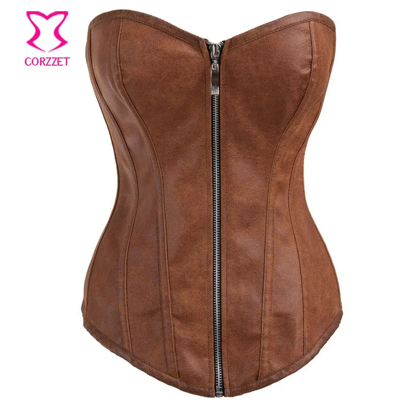 Women Zipper Sexy Brown Faux Leather Corset Overbust Corsetto Steampunk Corsets Waist Slimming Corpetes E Espartilhos Para Festa
Women Zipper Sexy Brown Faux Leather Corset Overbust Corsetto Steampunk Corsets Waist Slimming Corpetes E Espartilhos Para Festa