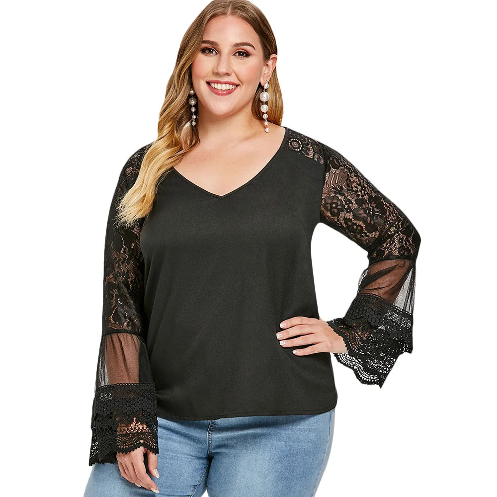 Wipalo Plus Size V Neck Flare Sleeve Lace Top Women T-Shirt Fashion Solid Color Long Sleeves T Shirt Ladies Tops 2019 Clothing
Wipalo Plus Size V Neck Flare Sleeve Lace Top Women T-Shirt Fashion Solid Color Long Sleeves T Shirt Ladies Tops 2019 Clothing