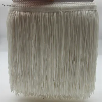 

YY-tesco 10 Meters 20CM Long Beige Polyester Lace Tassel Fringe Lace Trim Ribbon Sew Latin Dress Stage Garment DIY Accessories