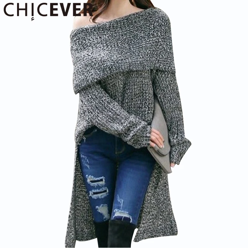 CHICEVER 2017 Autumn Knitting Pullovers Women's Sweater Female Off Shoulder Front Short Back Long Clothes Fashion 
CHICEVER 2017 Autumn Knitting Pullovers Women's Sweater Female Off Shoulder Front Short Back Long Clothes Fashion