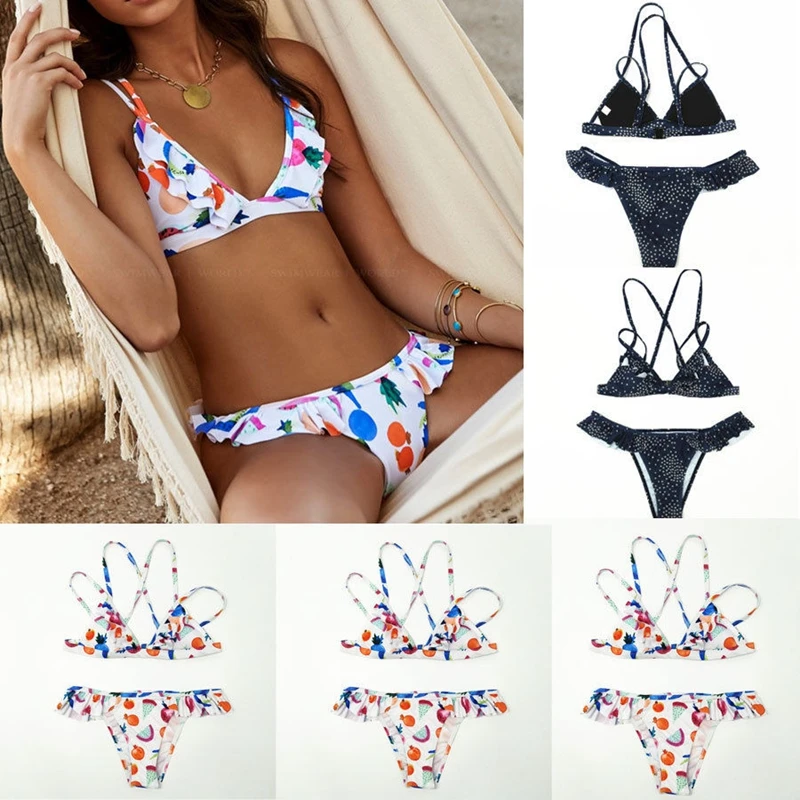 Padded Bra Ruffles Backless Cross Bikini Women Bandage Push-up Triangle Swimwear Bathing Set
Padded Bra Ruffles Backless Cross Bikini Women Bandage Push-up Triangle Swimwear Bathing Set