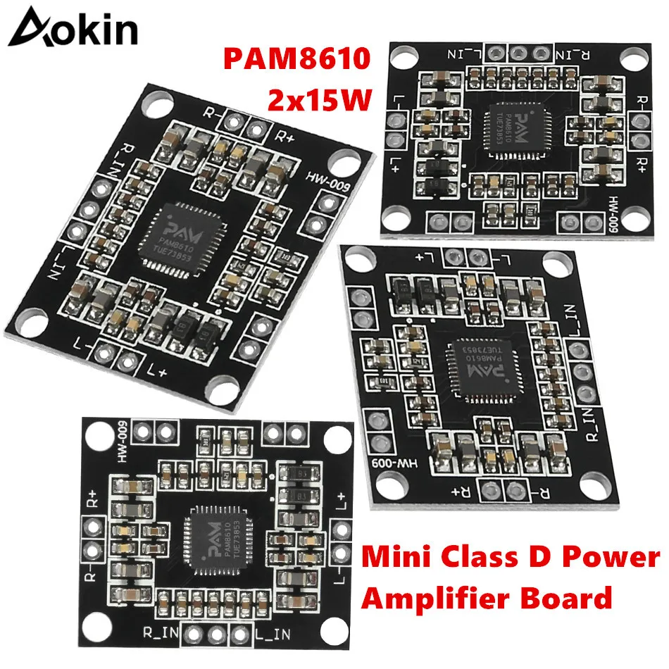 PAM8610 2x15W 6V-15V Dual Channel Stereo Digital Power Amplifier Board Miniature mini class D power amplifier board
PAM8610 2x15W 6V-15V Dual Channel Stereo Digital Power Amplifier Board Miniature mini class D power amplifier board