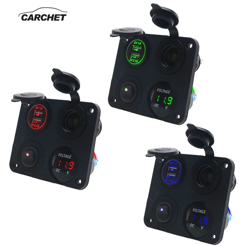 CARCHET 12-24V Car Boat Changing Socket 4-hole Panel with Dual USB Car Charger Cigarette Lighter Socket and Voltmeter Switch New
CARCHET 12-24V Car Boat Changing Socket 4-hole Panel with Dual USB Car Charger Cigarette Lighter Socket and Voltmeter Switch New