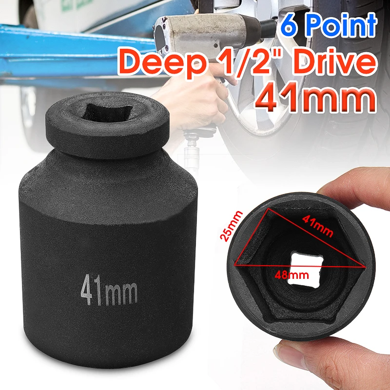 41mm 1/2" Universal Black Hex 6 Point Drive Deep Spindle Axle Nut Socket Chrome Steel Deep Impact Socket
41mm 1/2" Universal Black Hex 6 Point Drive Deep Spindle Axle Nut Socket Chrome Steel Deep Impact Socket