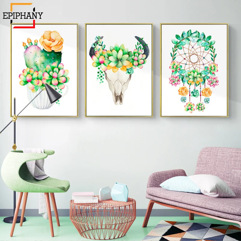 Wall Art Prints Cactu Succulent Decor Watercolor Boho Dreamcatcher Skull Canvas Painting Nordic Wall Pictures for Living Room
Wall Art Prints Cactu Succulent Decor Watercolor Boho Dreamcatcher Skull Canvas Painting Nordic Wall Pictures for Living Room