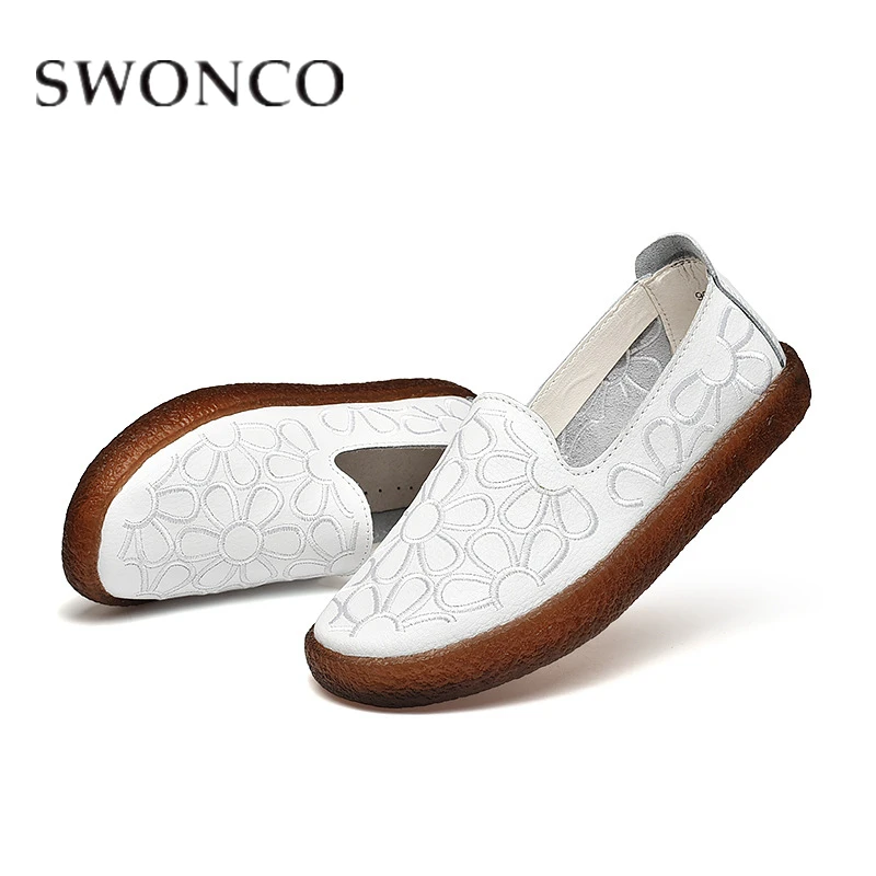 2019 SWONCO Loafers Genuine Leather Ladies flat White women Flat Embroidered Shoe Comfortable Soft Bottom shoes For Female
2019 SWONCO Loafers Genuine Leather Ladies flat White women Flat Embroidered Shoe Comfortable Soft Bottom shoes For Female