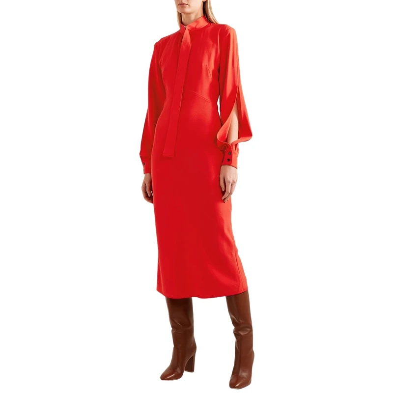 solid color white / black / red office bodycon dress sash belt stand collar slit long sleeve calf length mermaid dress hot sales
solid color white / black / red office bodycon dress sash belt stand collar slit long sleeve calf length mermaid dress hot sales