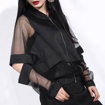 Summer Stand Collar Long Sleeve Coat Black Hollow Out Perspective Mesh Jacket Women Coat Loose Jacket
Summer Stand Collar Long Sleeve Coat Black Hollow Out Perspective Mesh Jacket Women Coat Loose Jacket
