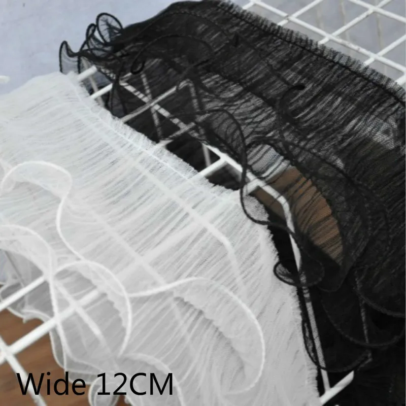 12CM Wide White Black Luxury Tulle Lace Fabric Pleated Chiffon Ruffle Trim Ribbon Collar Applique Wedding Dress Sewing Supplies
12CM Wide White Black Luxury Tulle Lace Fabric Pleated Chiffon Ruffle Trim Ribbon Collar Applique Wedding Dress Sewing Supplies
