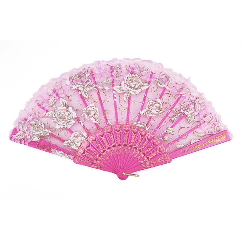 New-Lace side rose flower Dance folding fan Pink | Дом и сад