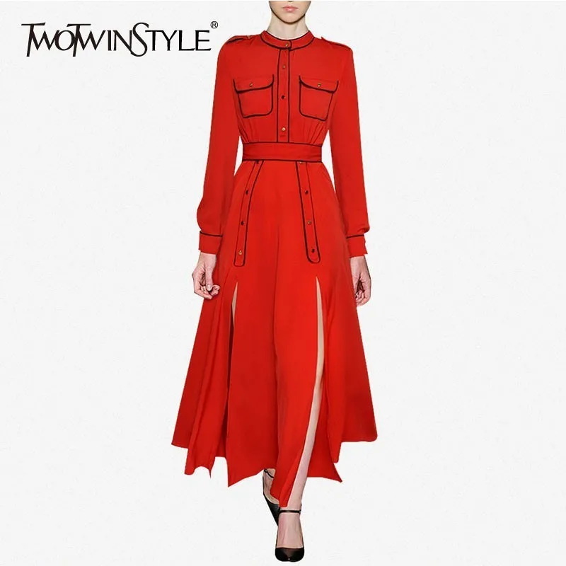 TWOTWINSTYLE Elegant Shirt Dress Women Long Sleeve High Waist Lace Up Side Split Long Dresses Female 2019 Spring Fashion New
TWOTWINSTYLE Elegant Shirt Dress Women Long Sleeve High Waist Lace Up Side Split Long Dresses Female 2019 Spring Fashion New