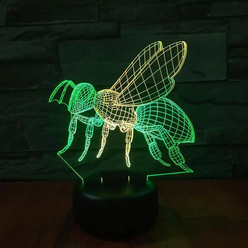 СВЕТОДИОДНЫЙ 3d цветной ночник в виде пчелы креативный визуальный светодиодный
