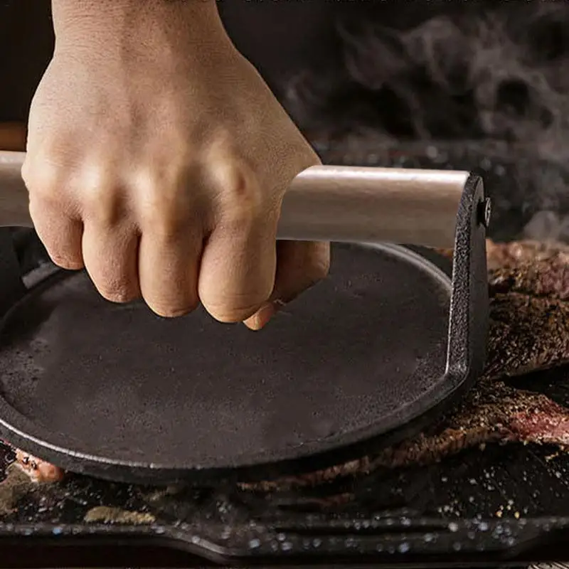 BBQ 7-Inch Cast Iron Bacon Press with Wood Handle Round Grill Accessories Meat Press Steak Extruding Tasty Barbecue Tool
BBQ 7-Inch Cast Iron Bacon Press with Wood Handle Round Grill Accessories Meat Press Steak Extruding Tasty Barbecue Tool