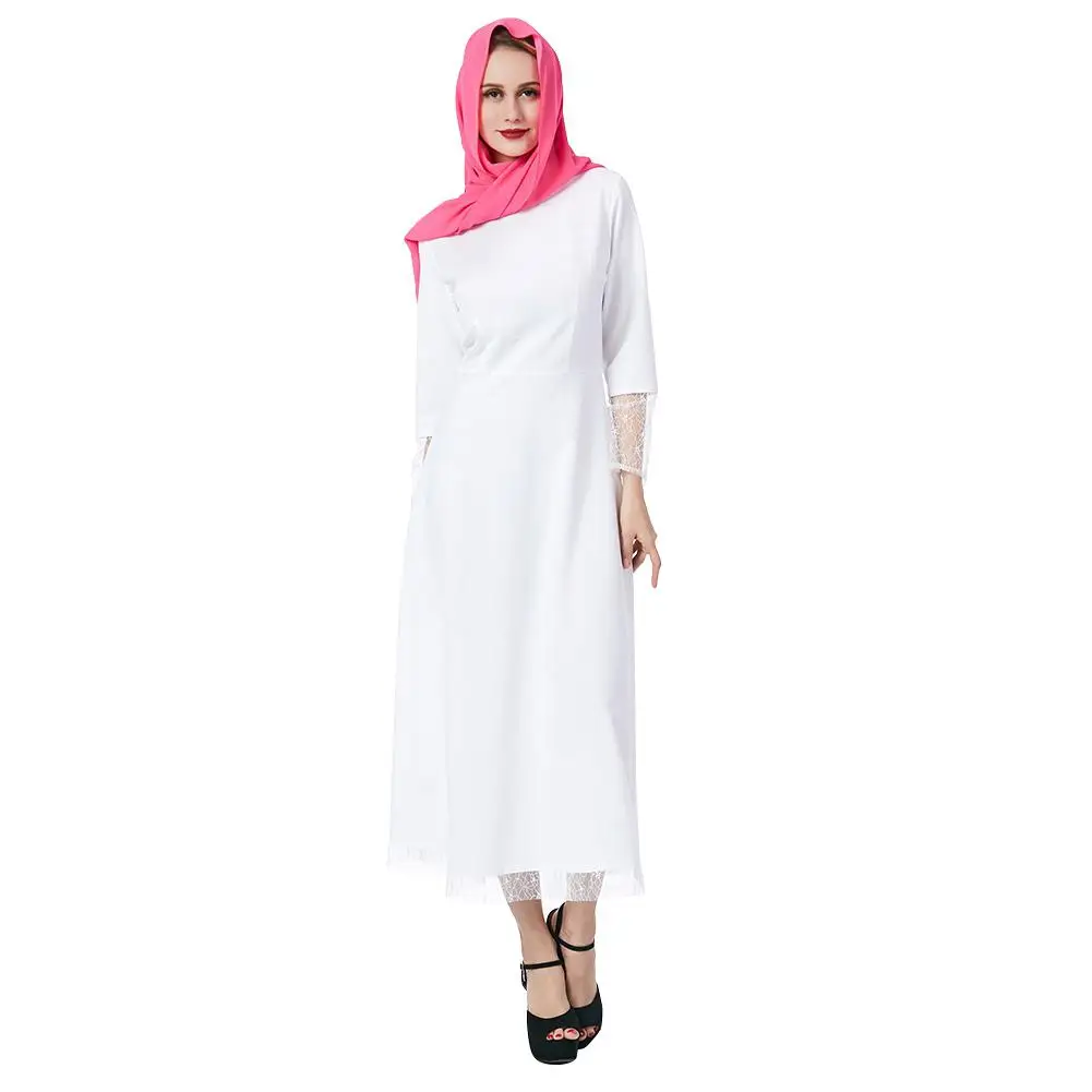 MISSKY Women Muslim Dress Solid White Color Muslim Style White High Waist Lace Splicing Dress Female Clothes For Summer
MISSKY Women Muslim Dress Solid White Color Muslim Style White High Waist Lace Splicing Dress Female Clothes For Summer