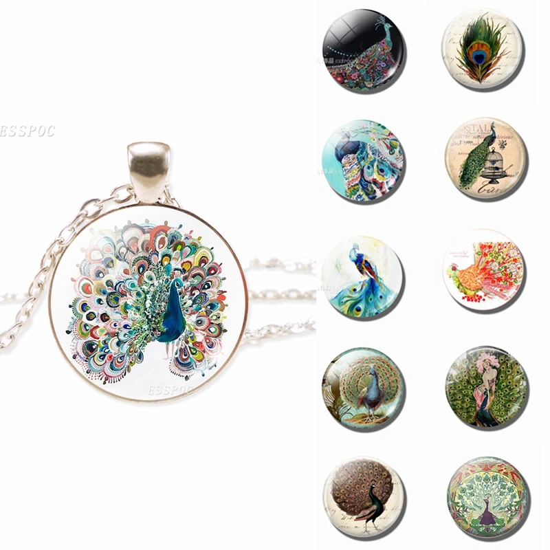Art Colorful Painted Peacock Necklace Glass Dome Cabochon Jewelry Paintings Cartoon Animal Handmade Peafowls Pendant Women Gift
Art Colorful Painted Peacock Necklace Glass Dome Cabochon Jewelry Paintings Cartoon Animal Handmade Peafowls Pendant Women Gift