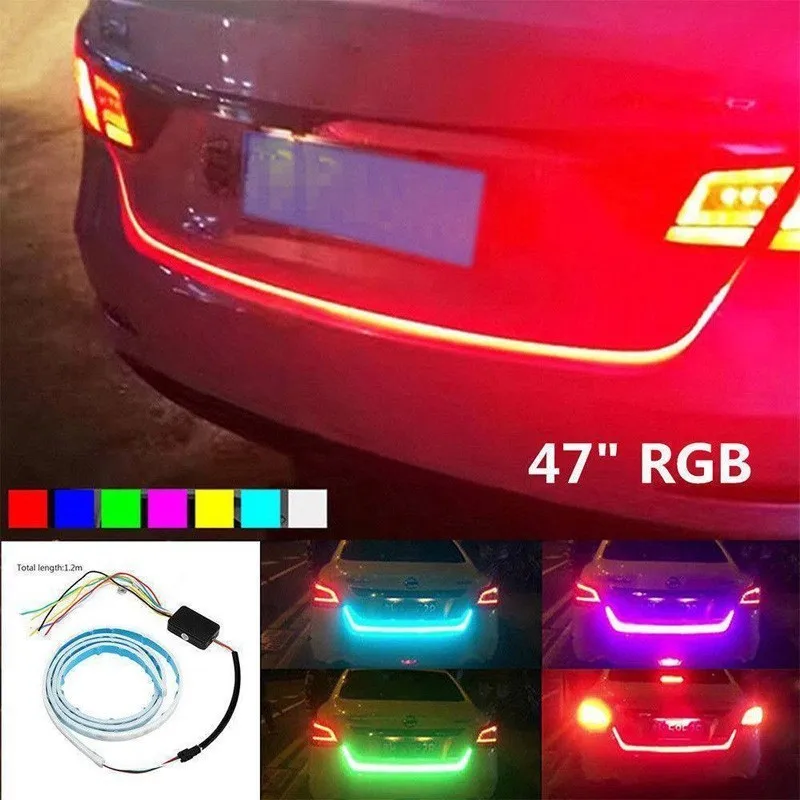 1.2m 12V 4 Color RGB Flow Type LED Car Tailgate Strip Waterproof Brake Driving Turn Signal Light Car Styling High Quality
1.2m 12V 4 Color RGB Flow Type LED Car Tailgate Strip Waterproof Brake Driving Turn Signal Light Car Styling High Quality