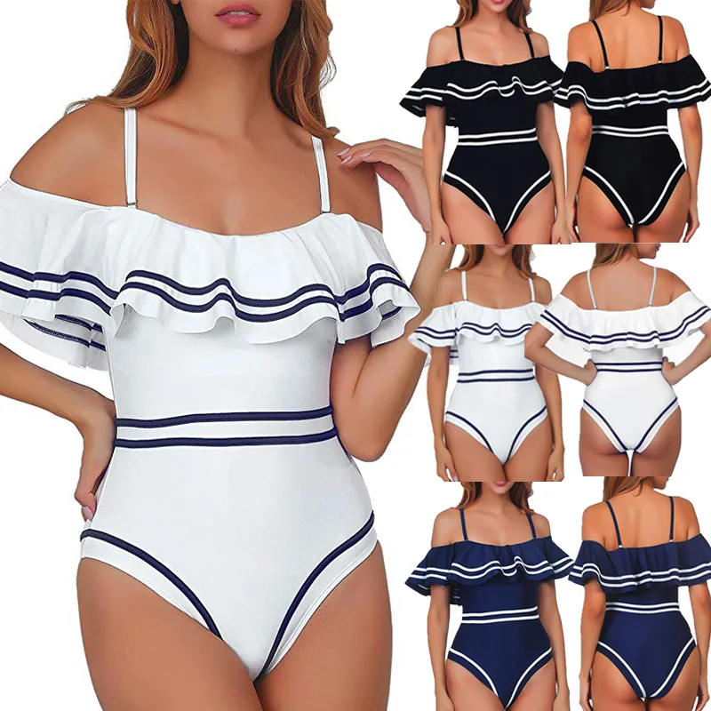 Women Sexy Summer Body Suit Swimming Wave Spaghetti Strap Padded Swimsuit Swimwear Bikini Push Up Bra Beach Clothes | Спорт и
