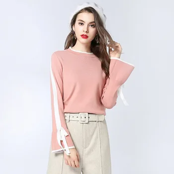 2018 Spring and autumn new European and American women's sweaters bows band loose ladies bottoming sweater women 1819
2018 Spring and autumn new European and American women's sweaters bows band loose ladies bottoming sweater women 1819
