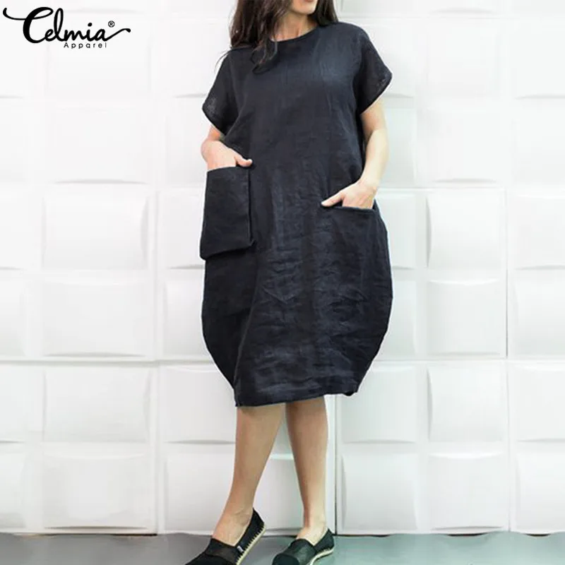Celmia Women Vintage Cotton Mid-calf Dress 2019 Summer Short Sleeve Pockets Casual Loose Tunic Shirt Vestido Oversized Plus Size
Celmia Women Vintage Cotton Mid-calf Dress 2019 Summer Short Sleeve Pockets Casual Loose Tunic Shirt Vestido Oversized Plus Size