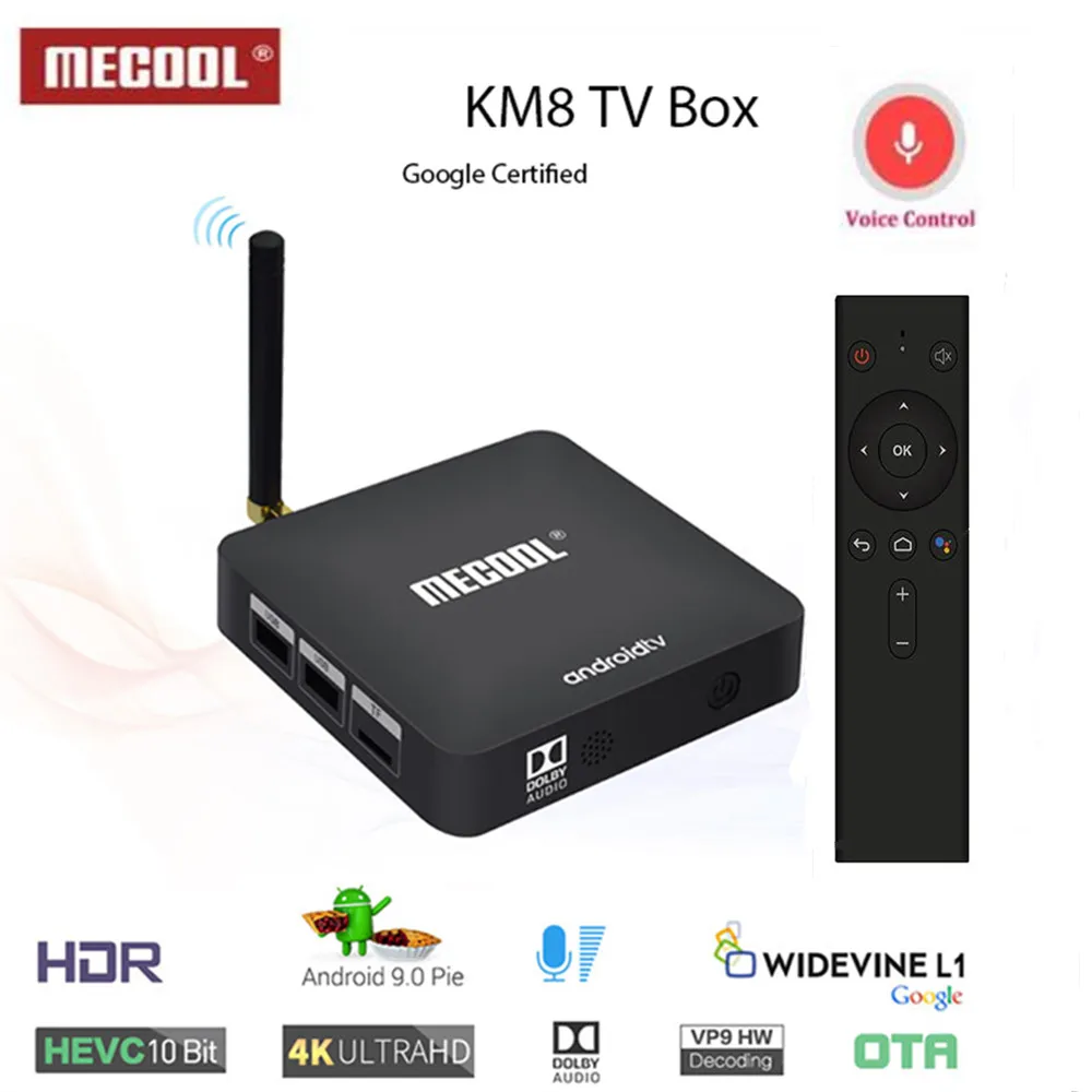 

MECOOL KM8 Google Certified TV Box Android 9.0 Amlogic S905X 2GB 16GB BT4.2 VP9 HDR10 Dolby Audio Support Youtube Voice Control