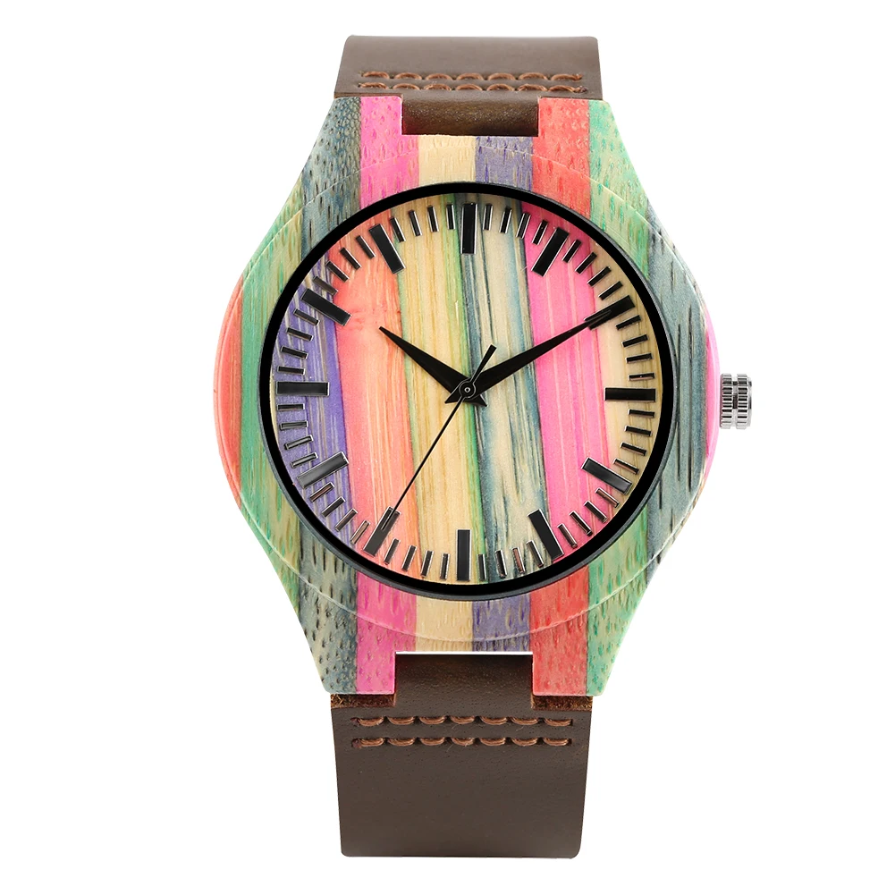 Personality Multicolored Rainbow Dial Wooden Watch for Men Leather Strap Wooden Watches for Women Fashion Quartz Watch Wood Gift
Personality Multicolored Rainbow Dial Wooden Watch for Men Leather Strap Wooden Watches for Women Fashion Quartz Watch Wood Gift