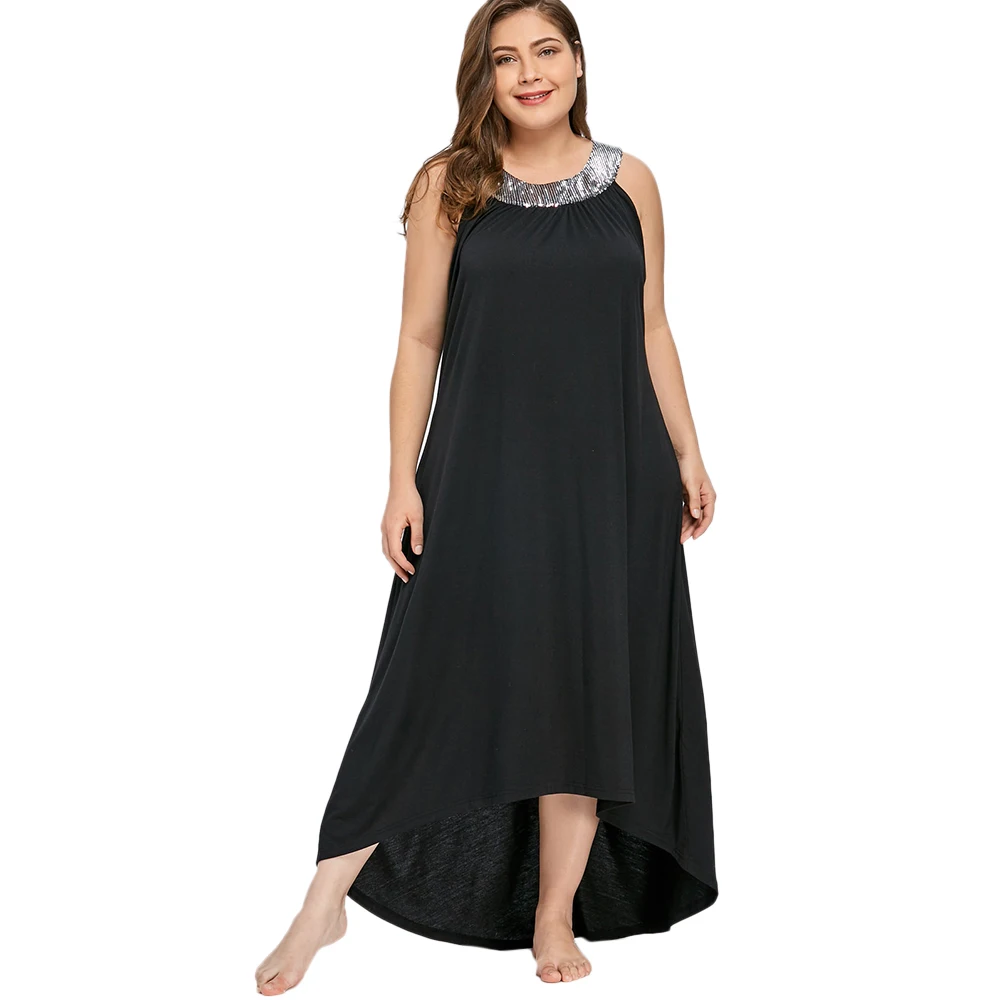 

Rosegal Plus Size Sequins Collar Sleeveless Maxi Dress Halter Robe Femme Sexy Party Dress Women Summer Elegant Vestidos 2019
