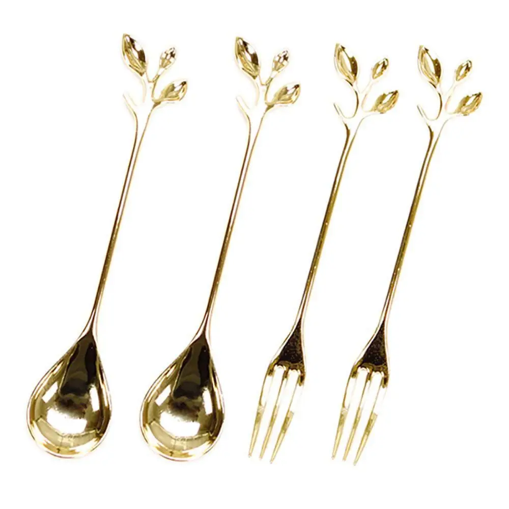 Hot Sale Tableware Gold Leaf Coffee Spoon Fork,4 Pack(2 Spoons 2 Forks) Little Demitasse Espresso Spoon and Appetizer Dessert
Hot Sale Tableware Gold Leaf Coffee Spoon Fork,4 Pack(2 Spoons 2 Forks) Little Demitasse Espresso Spoon and Appetizer Dessert