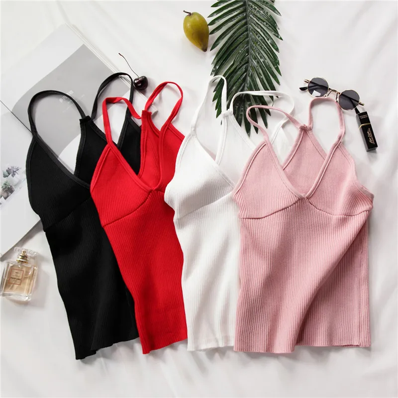 Summer Women Knitting Solid Deep V-neck Camis Top Female Sleeveless Cropped T-shirts Girls Solid Crop Tops Knitwear
Summer Women Knitting Solid Deep V-neck Camis Top Female Sleeveless Cropped T-shirts Girls Solid Crop Tops Knitwear