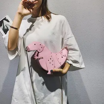 Spring Summer Autumn New Chain Rivet Dinosaur Design Women Bag Fashion Girls School Travel Bags Female Cute Animal Leather Bag