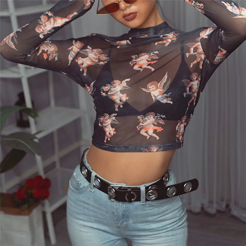 Sexy Women Ladies See Through Sheer Mesh Crop Tops Fashion Printed Long Sleeves Round Neck Shirts Ladies Transparent Blouse
Sexy Women Ladies See Through Sheer Mesh Crop Tops Fashion Printed Long Sleeves Round Neck Shirts Ladies Transparent Blouse