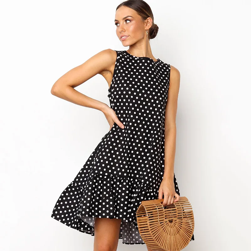 2019 Summer Sundress Women Dress Sleeveless Low High Hem Polka Dot Dress Elegant Casual Tunic Ruffle A-line Beach Dress Vestidos
2019 Summer Sundress Women Dress Sleeveless Low High Hem Polka Dot Dress Elegant Casual Tunic Ruffle A-line Beach Dress Vestidos