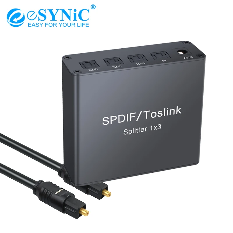 Esynic 3 Port SPDIF Toslink Optical Digital Audio Splitter 1x3 Aluminum Alloy 1 In 3 Out Support LPCM 2.0 DTS Dolby-AC3 For DAC
Esynic 3 Port SPDIF Toslink Optical Digital Audio Splitter 1x3 Aluminum Alloy 1 In 3 Out Support LPCM 2.0 DTS Dolby-AC3 For DAC