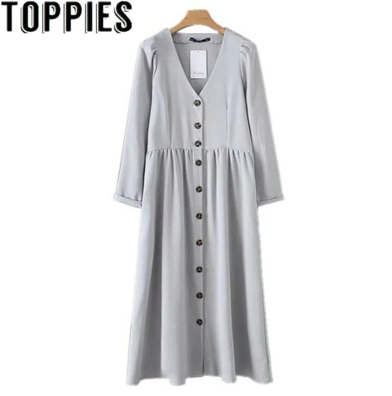 2019 Autumn European Style V-neck Long Dress With Buttons Vestido Longo Vintage Casual Maxi Dress
2019 Autumn European Style V-neck Long Dress With Buttons Vestido Longo Vintage Casual Maxi Dress
