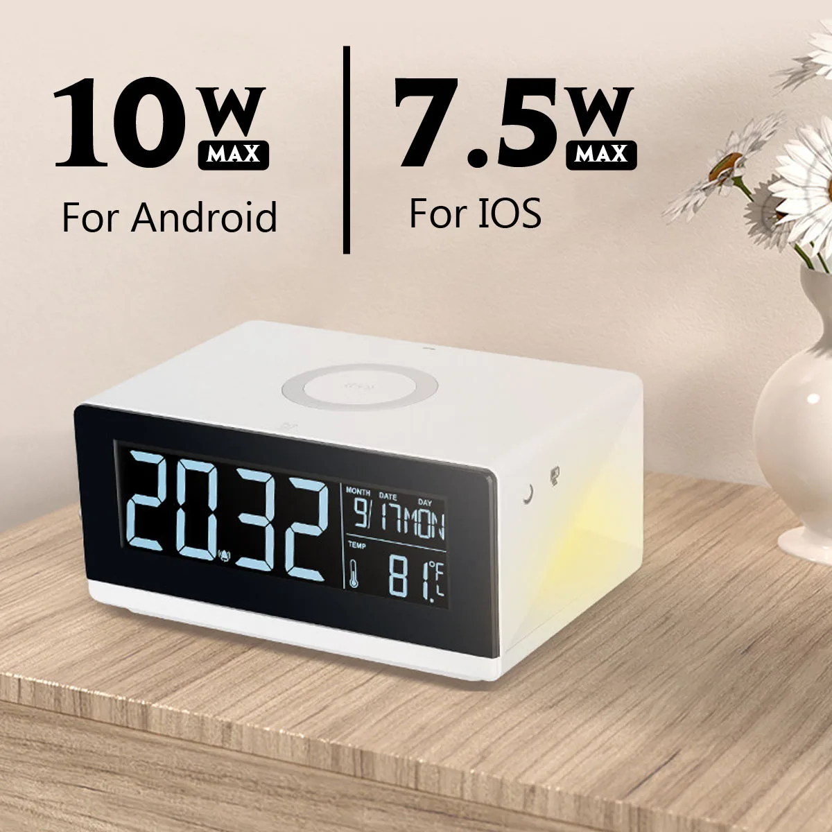 Modern Digital Electric LED Alarm Clock with Wireless Charger Desktop Thermometer HD Mirror Clock with Time Memory
Modern Digital Electric LED Alarm Clock with Wireless Charger Desktop Thermometer HD Mirror Clock with Time Memory