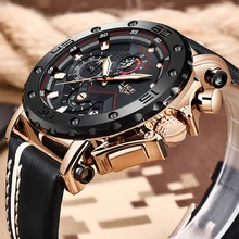 2019LIGE nouvelle mode hommes montres Top marque de luxe grand cadran militaire montre à Quartz en cuir étanche Sport chronographe montre hommes(China)