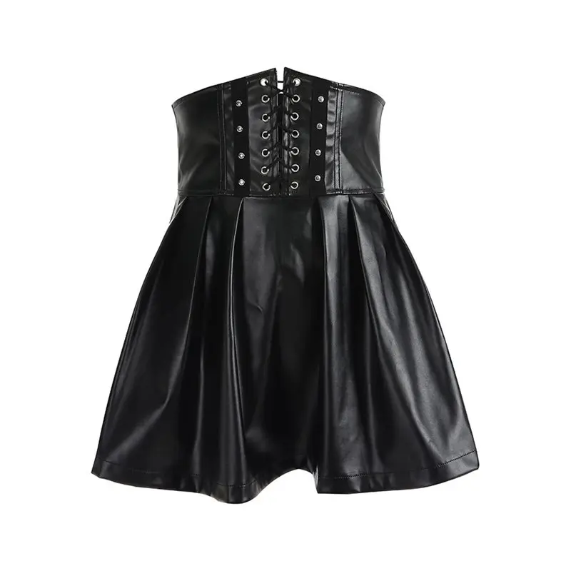 Women Pleated Skirt PU Leather Goth Lace Up Black Street Hipster Zipper Autumn Winter Casual High Waist Bandage Sexy Mini Skirts
Women Pleated Skirt PU Leather Goth Lace Up Black Street Hipster Zipper Autumn Winter Casual High Waist Bandage Sexy Mini Skirts