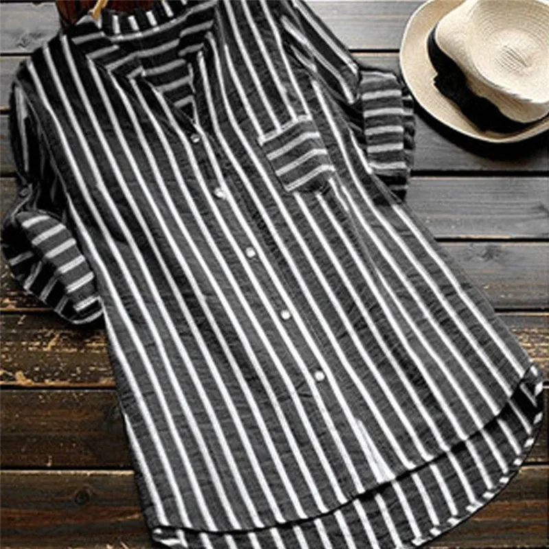 Trendy Women clothes Button pocket striped Blouse Ladies Loose three quarters sleeve Casual Shirts one pieces
Trendy Women clothes Button pocket striped Blouse Ladies Loose three quarters sleeve Casual Shirts one pieces