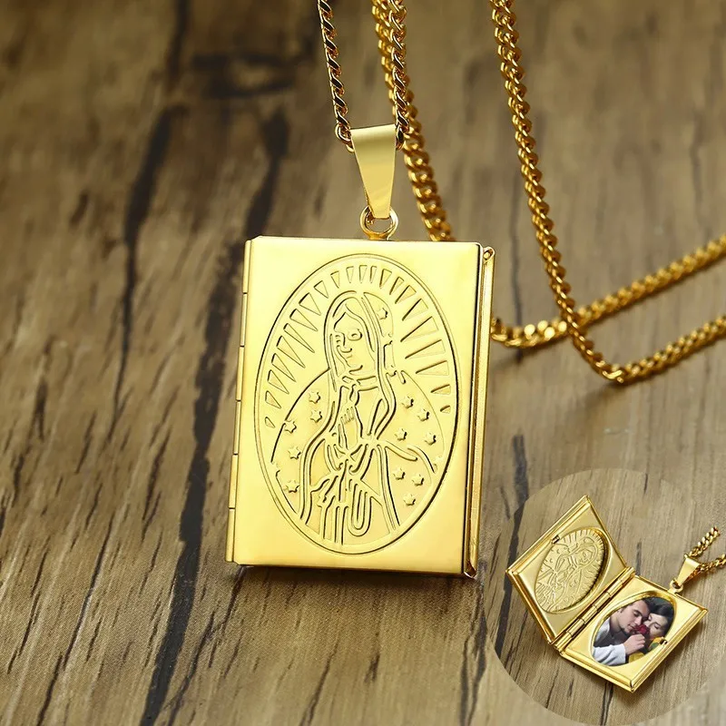 Can be Opened Virgin Mary Pendant Necklace for Men Stainless Steel Golden Romantic Memory Locket Photo Frame Jewelry With 24In
Can be Opened Virgin Mary Pendant Necklace for Men Stainless Steel Golden Romantic Memory Locket Photo Frame Jewelry With 24In